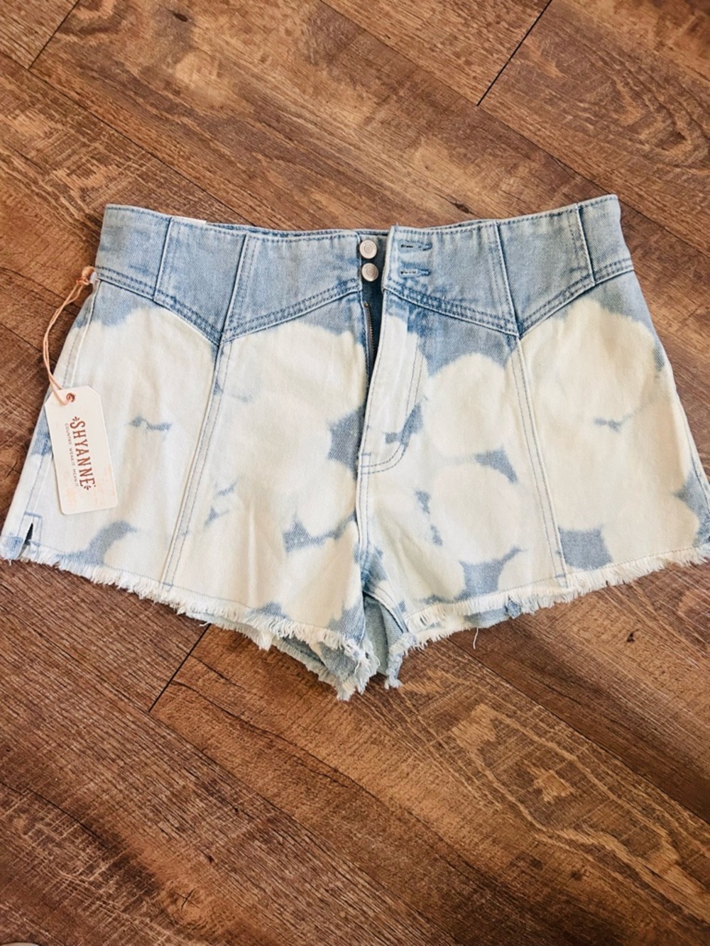 Shyanne Light Blue and White Floral Tie-Dye Denim Shorts